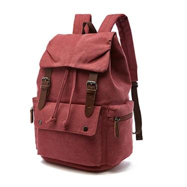 Imagem de Mochila vintage para homens bolsa de lona para laptop moda mochilas de viagem para homens(Red)