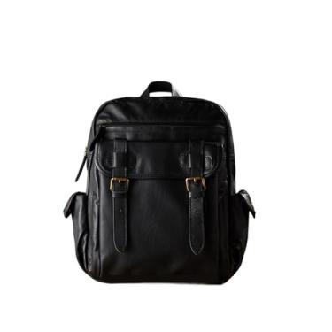 Imagem de Mochila preta de couro genuíno feita à mão para homens, bolsa de ombro vintage retrô de grande capacidade, bolsa de viagem para homens(Small Style)
