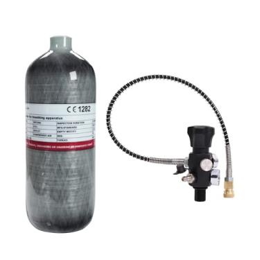 Imagem de TUXING Tanque de ar de fibra de carbono 2L 4500psi (garrafa vazia) estação de enchimento de paintball com dois medidores de pressão até com mangueira de alta pressão de 61 cm M18*1,5