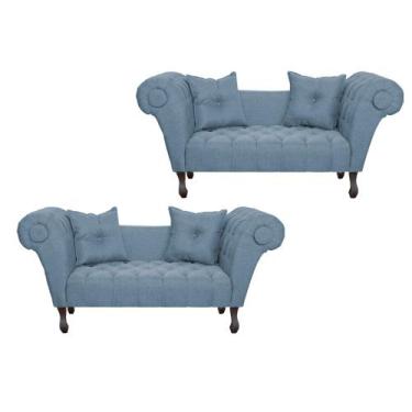 Imagem de Kit 02 Recamier Divã Namoradeira Dubai Belo Tok - Linho, Azul