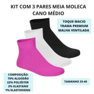 Imagem de Meia Moleca Feminina Invisível Kit com 3 Coloridas 5998.1, Cano curto 