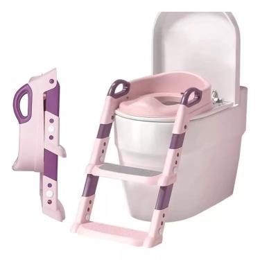 Imagem de Assento Redutor Infantil Rosa Com Escada Para Vaso Sanitário