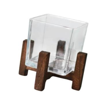 Imagem de IEUDNS Vaso de vaso de flor Vaso de vaso de vaso de vela de decoração de elegância com base de madeira, clara, para o escritório de casamento em casa