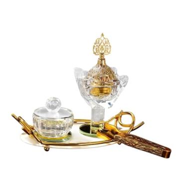 Imagem de Fenteer Titular do queimador de incenso árabe, difusor de mesa Bakhoor Burner Ramadan Decoration Glass Incense Burner Set para spa de inauguração, Bandeja Branca