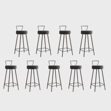 Imagem de Kit 09 Banqueta Alta Com Encosto Tais Eiffel Cozinha Bar Bistrô Ferro Marrom Suede Cinza - Ahz Móveis