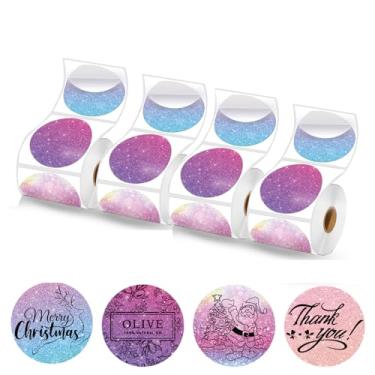 Imagem de 2 x 2 etiquetas térmicas redondas, para etiquetadoras M110/M120/M220/M221, etiquetas adesivas térmicas circulares de 5 cm para negócios e casa, 540 etiquetas/4 rolos para impressora, rosa estrelado