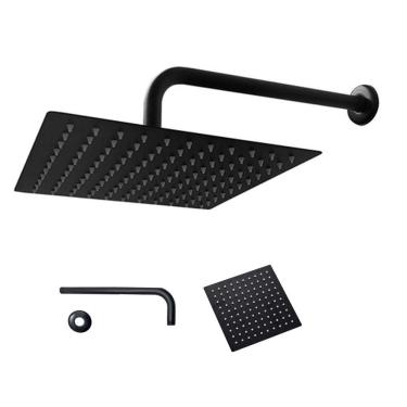 Imagem de Ducha Chuveiro Inox 20X20 Preto Fosco Quadrado Parede Suporte Redondo Banheiro Piscina...