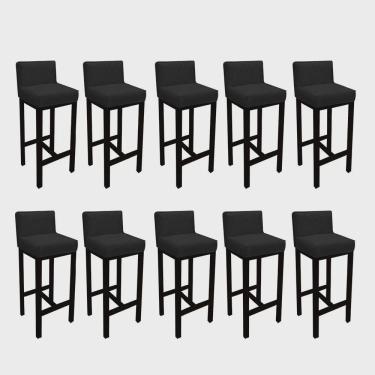 Imagem de Kit 10 Banqueta Alta Com Encosto Loren Cozinha Balcão Bistrô Base Madeira Preto Suede Preto - Ahz Móveis