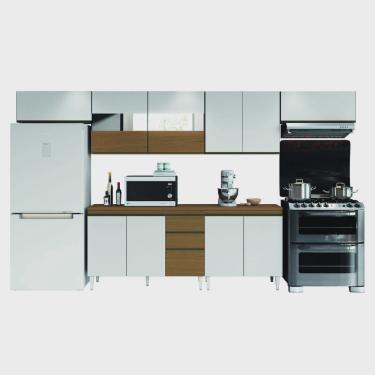 Imagem de Jogo De Armário de Cozinha Completa com Vidro Reflecta 11 Portas 2 Gavetas Clara Atacama / Branco Aramóveis