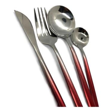 Imagem de Faqueiro 24 Peças Slim Bicolor Aço Inox Prata Vermelho Gradiente
