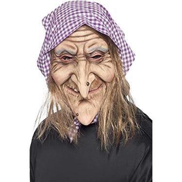 Imagem de Máscara de bruxa velha com cabelo e lenço de cabeça, máscara de cosplay de látex, máscara de cabeça para Halloween, festa de máscaras, dramatização