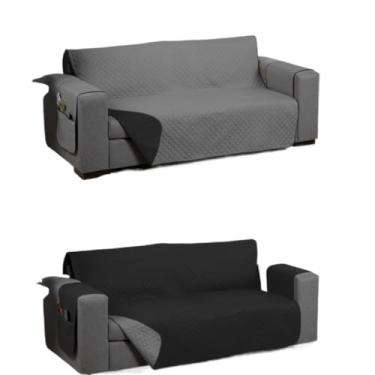 Imagem de Protetor de Sofá 2 3 4 Lugares Retrátil (1,00/1,50/1,80/2,20m) Capa Protetora Matelada Porta Objetos(Cinza/Preto (Dupla Face),2 Lugares (1,00m))