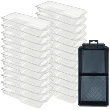 Imagem de Kingorigin - Conjunto de 24 bandejas de pintura e forro de 10 cm, 1 bandeja de rolo de pintura de 10 cm com 23 forros de bandeja de tinta descartáveis de 10 cm, para decoração de casa, paredes e