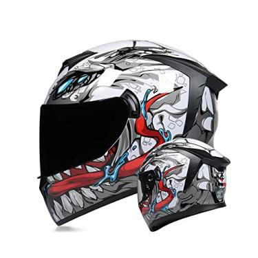 Imagem de MotuoMr Capacete De Motocicleta Unissex Adulto Com Rosto Inteiro, Aprovado Pelo Dot, Capacete De Corrida De Moto, Ciclomotor, Bicicleta De Rua Com Estampa (Espelho Preto, Pequeno)