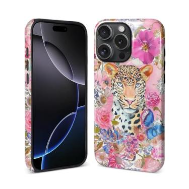 Imagem de Goodsprout Capa para iPhone 16 Pro para MagSafe Capa Rígida Brilhante Acrílico e Silicone Capa Macia Combinação Estilo Telefone 2 em 1 Cheetah Rosa Flor Floral Padrão Estética