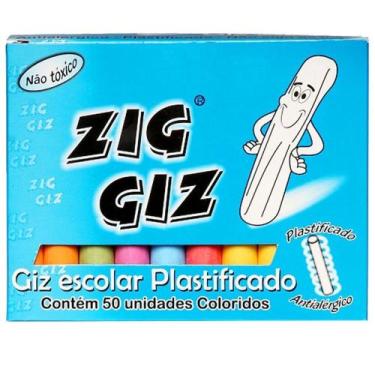 Imagem de Giz Escolar Plastificado Colorido Zig Giz 50 Unidades