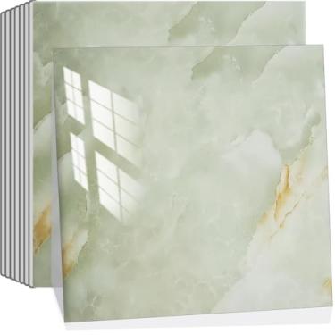 Imagem de 20 folhas de azulejo autoadesivo Backsplash com aparência de mármore 30,5 x 30,5 cm, salpicos traseiros para cozinha, banheiro, azulejos coloridos (20, verde)