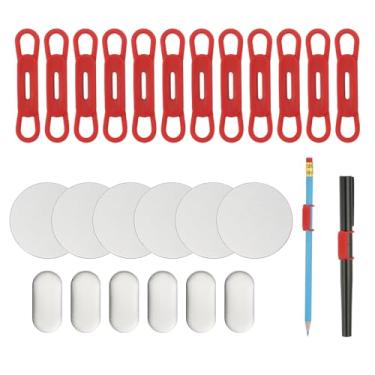 Imagem de PATIKIL 12 porta-lápis magnético para caneta, suporte de lápis flexível de silicone, clipe organizador ajustável com 6 folhas de metal para quadros brancos de geladeira, prancheta de mesa, vermelho