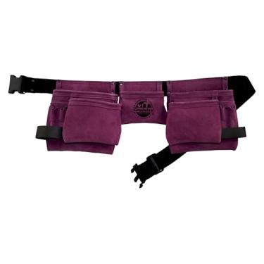 Imagem de Graintex DS2134 Avental de trabalho com 11 bolsos, cor roxa, couro de camurça com cinto de cinta de 5 cm, 2 alças de suporte de martelo para construtores, eletricistas, encanadores, homens úteis