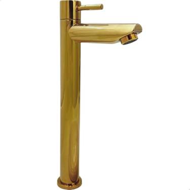 Imagem de Dona D Cor, Torneira Fria Dourada Inox 304 Bica Alta 1/4 de Volta Pia Banheiro Torneira Simples Para Cuba De Sobrepor Bancada Lavabo Lavatório Gold Brilhoso