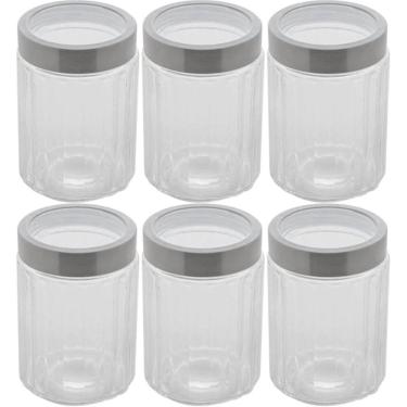 Imagem de Kit 6 Potes de Vidro Porta Mantimentos 1,2L Tampa Inox Lyor Organizador de Condimentos