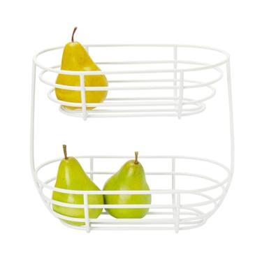 Imagem de Spectrum Euro Arched Server Contemporâneo Empilhado, Tigelas de 2 camadas para bancadas de cozinha modernas, suporte de cesta de frutas elegante, branco fosco