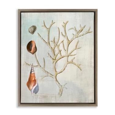Imagem de Stupell Industries Arte de parede em tela flutuante marrom com conchas e ramos de coral, design de Susan Arnot, 25 x 31