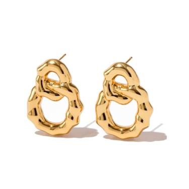 Imagem de Brincos femininos geométricos de círculos grossos em ouro, boêmio, moderno, vazado, interloque duplo, aberto, redondo, pendurado, vintage, joias modernas, leves, one size, Cobre, Sem pedra preciosa