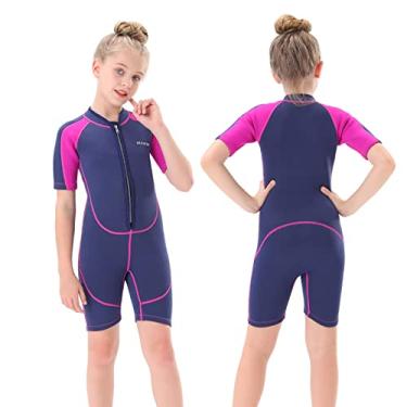 Imagem de Traje de mergulho infantil Seaskin, wetsuit curto de 2 mm com zíper frontal, wetsuit longo de 3 mm com zíper traseiro, térmico, de neoprene, para aulas de mergulho, natação e surfe, unissex