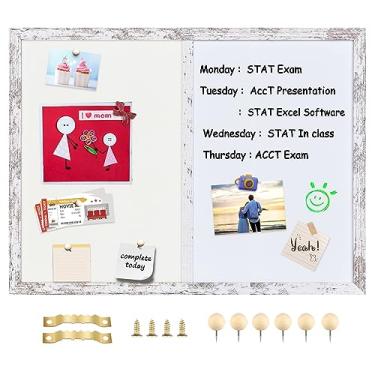 Imagem de Umtiti Quadro de avisos quadro branco de feltro combo para escritório escola cozinha, quarto, moldura de madeira branca, 45 cm x 60 cm, WH-Whiteboard+WH-4560