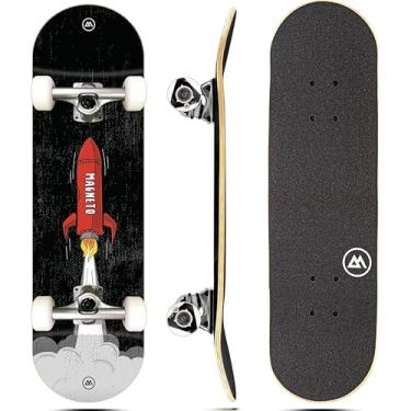 Imagem de Magneto Skate Cruiser completo - 69,8 cm x 19,7 cm, deck de bordo de 7 camadas Rocket - Skate infantil com Kicktail duplo - Rolamentos ABEC-5 e rodas 95A de 51 mm para iniciantes e adolescentes
