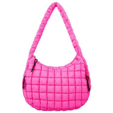 Imagem de Bolsa de ombro Iqimott acolchoada Puffer Tote Nylon Bubble RoseRed