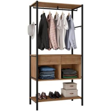 Imagem de Guarda-Roupa Cabideiro 2 Gavetas Nichos Prateleiras Aço Carbono MDF BP