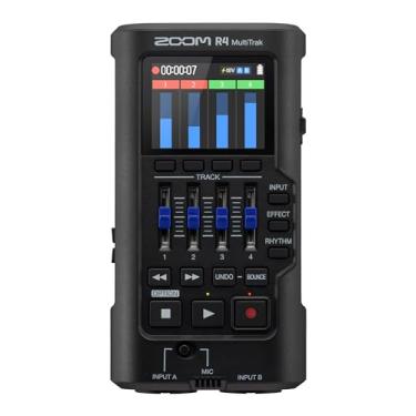 Imagem de Zoom Gravador flutuante R4 MultiTrak de 32 bits com bounce estéreo, 2 entradas XLR/Comboio, Microfone embutido, efeitos, ritmos, alimentado por bateria, interface de áudio para músicos, compositores e artistas