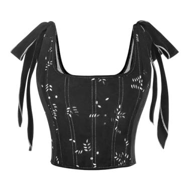 Imagem de Nuoqi Renaissance Corset Women Pirate Corset Top Floral Overbust Boned Bustier Bodice, Black, L