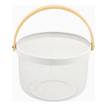 Imagem de Cesta Fruteira Redonda de Ferro com Alça de Madeira – Organização e Ventilação Natural para Frutas e Alimentos