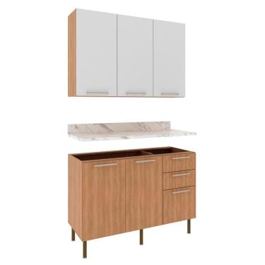 Imagem de Balcao Tampo Armario Aereo 120 Cm Cz31 Tecno Mobili Freijo Branco Marmore Branco