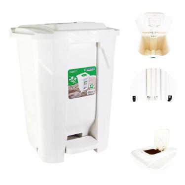 Imagem de Lixeira Branca 60 Litros Com 2 Aberturas Com Pedal E Rodinha
