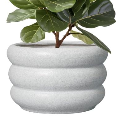 Imagem de SQOWL Vaso de cerâmica de 33,5 cm - Vaso interno com orifício de drenagem, vaso de flores grande, moderno, para uso externo, moderno, para escritório, porta, varanda, decoração branca