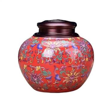 Imagem de Lata de chá Vasilhas de chá pintadas com esmalte cerâmico de alta qualidade, tampa de metal, jarra de armazenamento selada, vasilhas de porcelana vazias para uso doméstico Caixa de chá(Red)