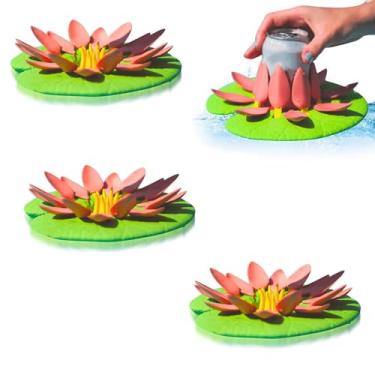 Imagem de Porta-copos flutuante Lily Pad - Pétalas autoajustáveis, design 3D não inflável para festas na piscina/banheiras de hidromassagem, segura bebidas com segurança (pacote com 1/2/3 unidades)