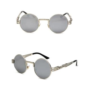 Imagem de VFDHN Óculos de sol vintage retrô gótico steampunk espelhado vintage redondo masculino UV400 (espelho prateado)