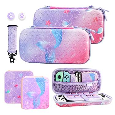 Imagem de GLDRAM Estojo De Transporte Roxo Para Nintendo Switch E Oled, Pacote Acessórios Com Armazenamento Portátil Viagem, Suporte Rígido Cartões Jogo, Alça Ombro Ajustável 2 Protetores Polegar Fofos