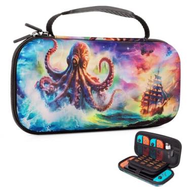 Imagem de Vimorco Capa Para Nintendo Switch Octopus Monster, Viagem Com Tema De Aventura Náutica Oled Navio Pirata, 16 Compartimentos Cartões, Rígida Jogos Console E Joy-Con