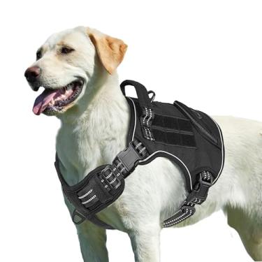 Imagem de ETACCU Peitoral tático para cães grande, antipuxão, com alça e clipe frontal, colete militar ajustável para Pitbull, Labrador, Cane Corso para caminhadas, preto