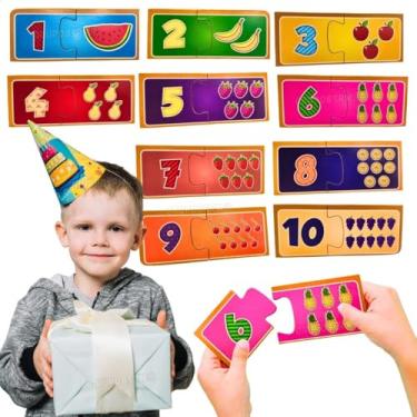 Imagem de Brinquedo Educativo Infantil Quebra Cabeça Madeira MDF Sustentável Associe Números e Frutas Didático Pedagógico Presente Criança 4 5 6 Anos Coordenação Motora Atenção Memória Aprendizado Lúdico