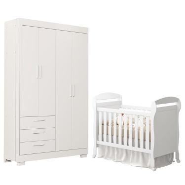 Imagem de Jogo De Quarto Infantil Guarda Roupa Zaki E Berço Mini Cama Danny Branco Fosco - Reller Móveis Branco Fosco
