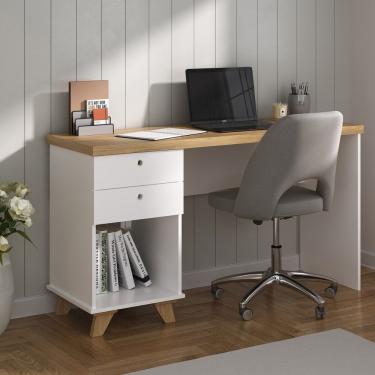Imagem de Escrivaninha De Estudos Mesa Office Com Gavetas Sky Olmo-branco