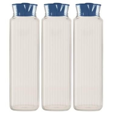 Imagem de Kit 3 Jarras Garrafa Geladeira Água 1,5l Com Tampa Higiênica Fileto Frisada (Azul)