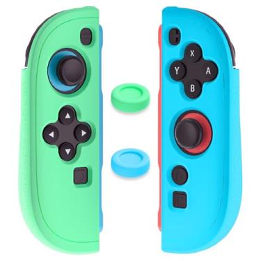 Imagem de RHOTALL Protective Case for Nintendo Switch 2 joycon Controllers, Soft Anti-Slip Ergonomics Silicone Protective Shell Cover Compatible with Switch 2 joycon Skin with 2 Thumb Grips - Blue Green